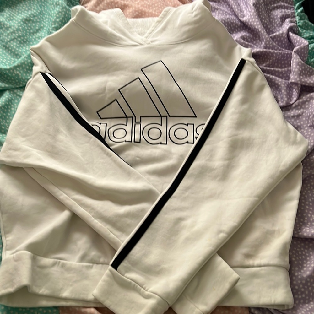 White Adidas hoodie, L (14) in kids